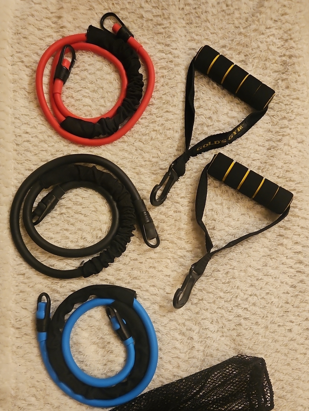 Black, Blue and Red Resistance Tubes with Black and Yellow Handles